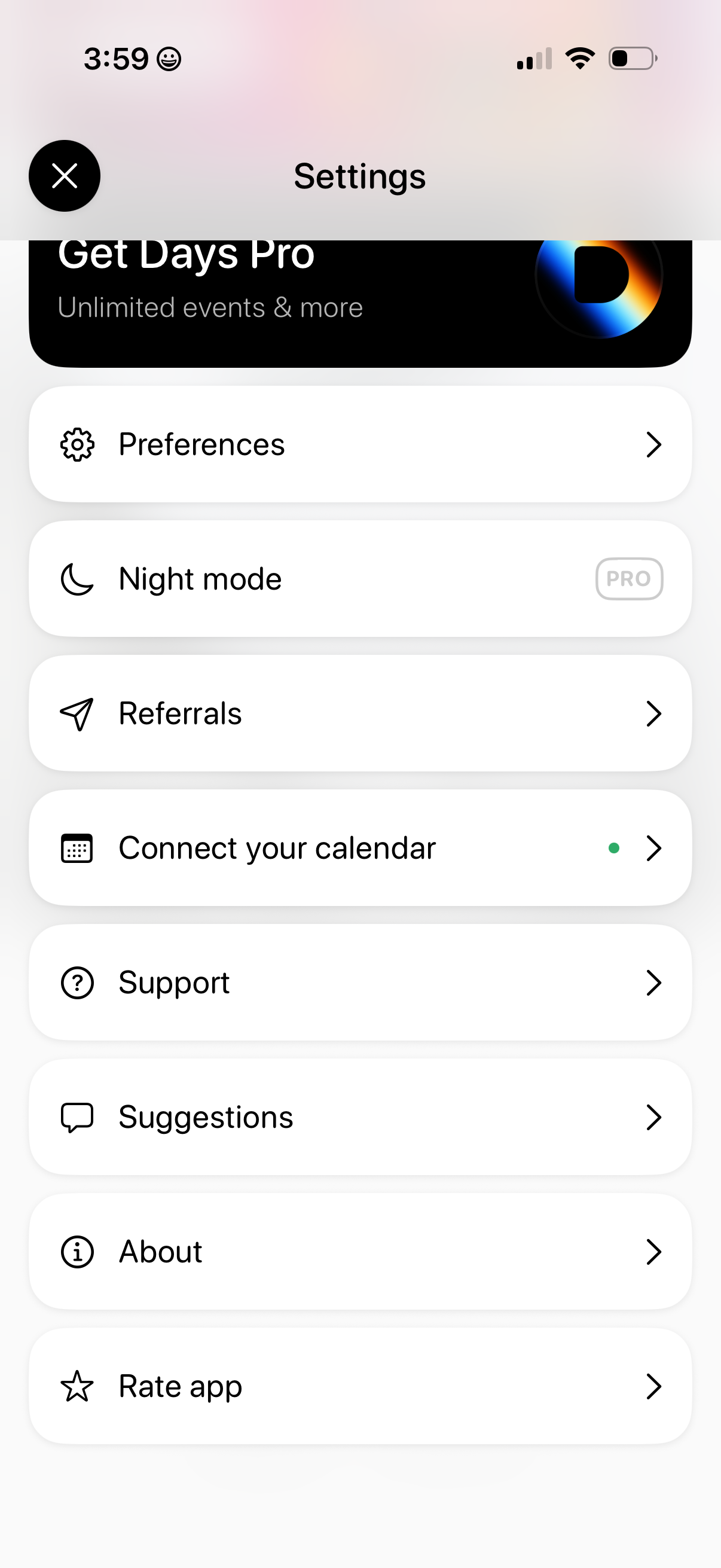 days settings screenshot